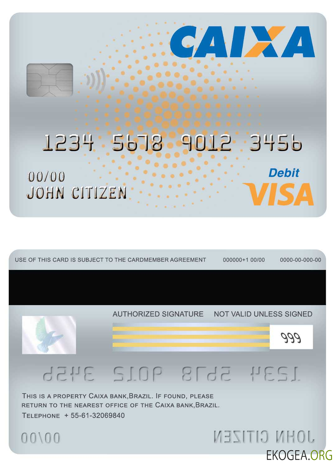 Carte de débit visa de la banque Caixa du Brésil